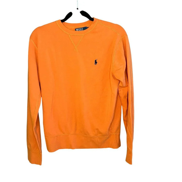 Polo by Ralph Lauren Vintage Orange Fleece Lined French Terry Sweatshirt Small - Picture 1 of 8